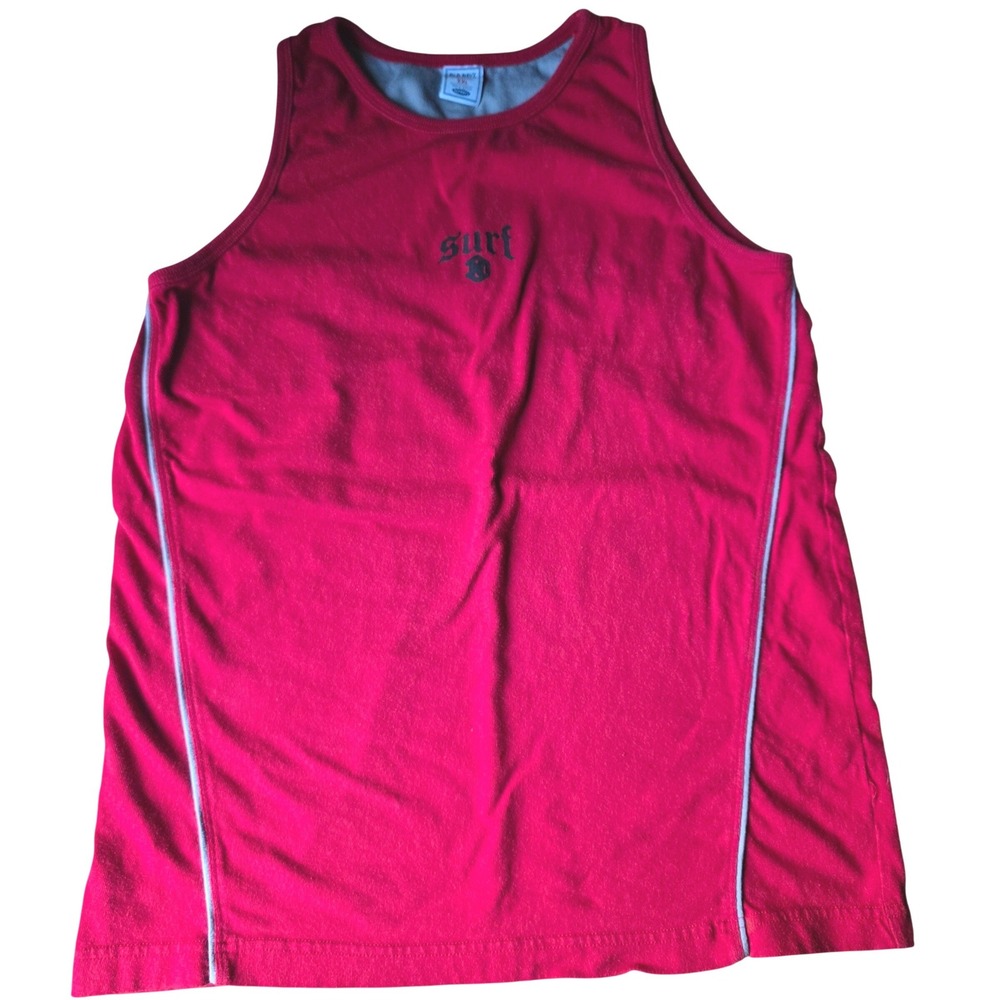 Vintage 2004 Old Navy Mens XXL‎ Red Surf Graphic Tank Top Gothic Font Sleeveless